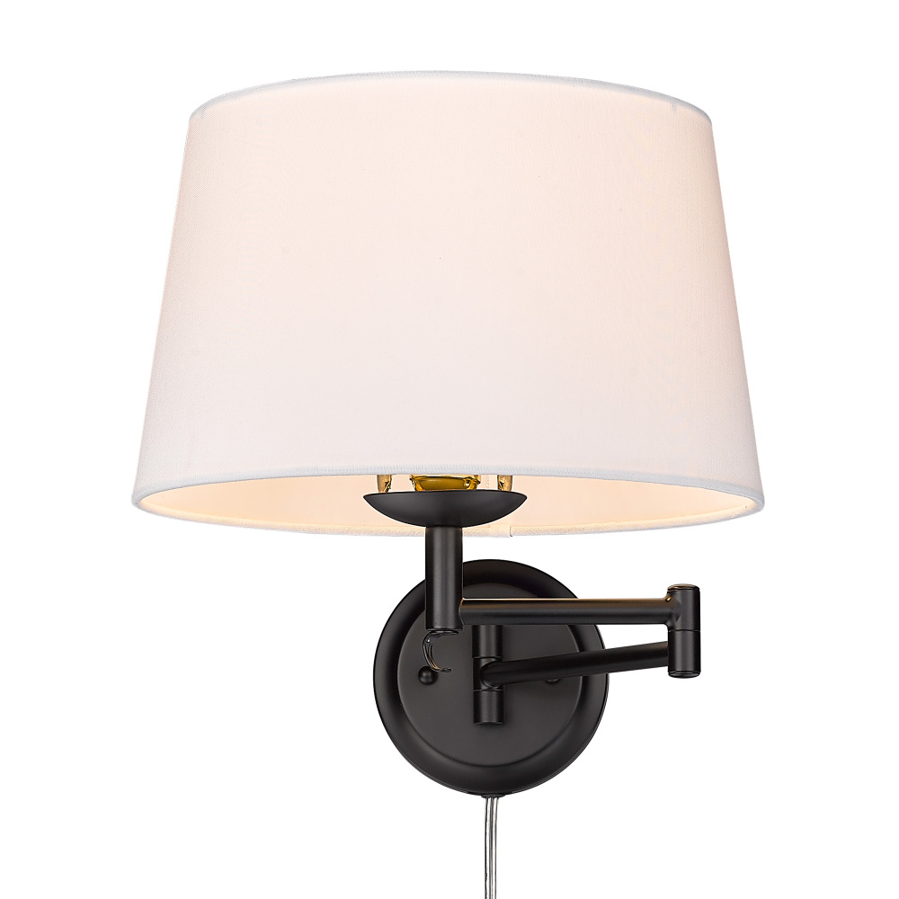 Wry Lighting Eleanor 1-light Swing Arm Wall Lamp in Matte Black and Modern White shade